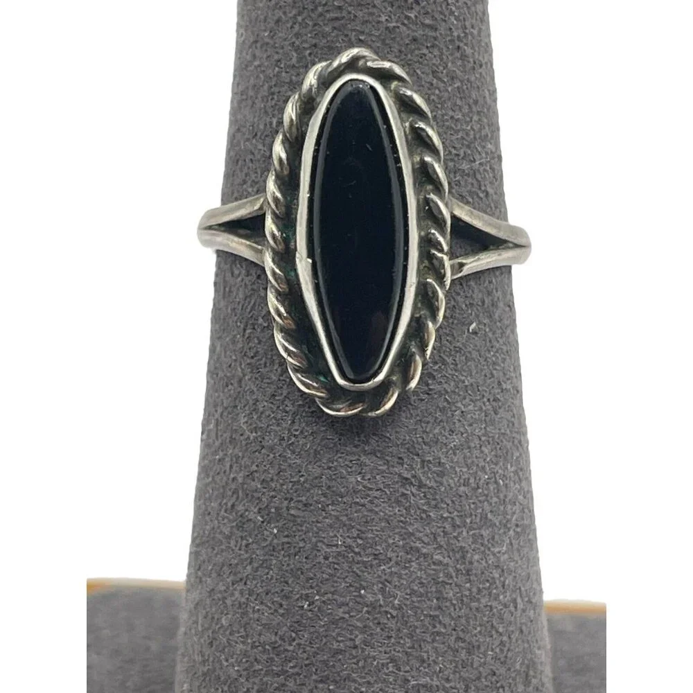 Sterling Silver 925 Ring Black Onyx Southwest Rope Woven Ring Handmade Size 4.75